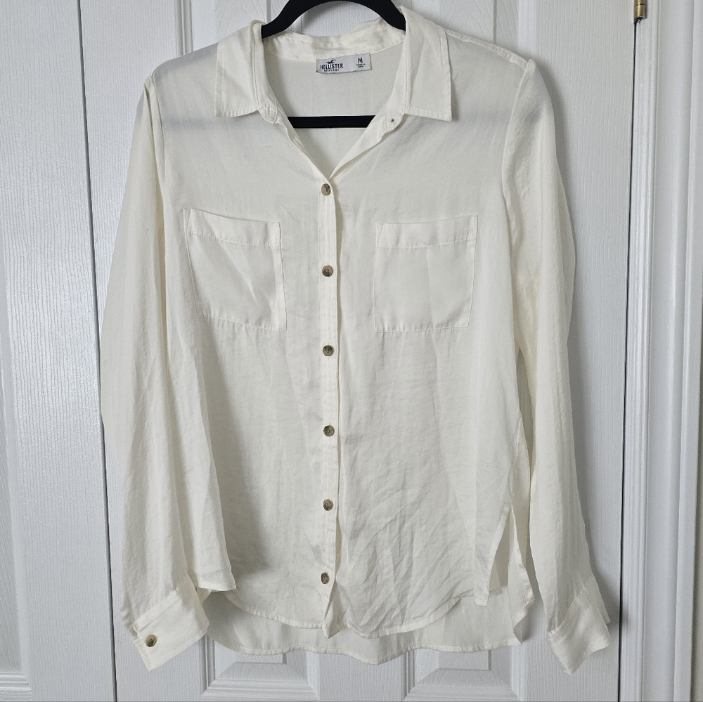 Hollister Satin Feel Cream Button-Up Shirt